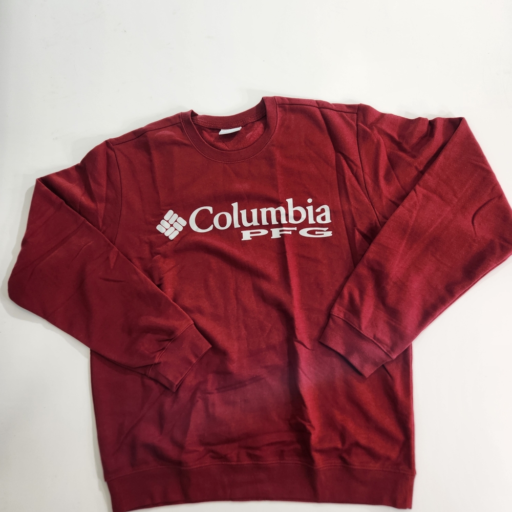 Columbia PFG  Mens Pullover Size M Graphic Crew Sweatshirt burgundy NWT 01